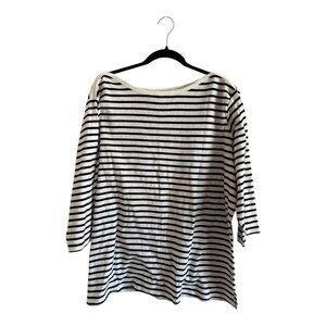 White Stag Woman 22/24W Black White Striped 100% Cotton Top Boat Neck 3/4 Sleeve